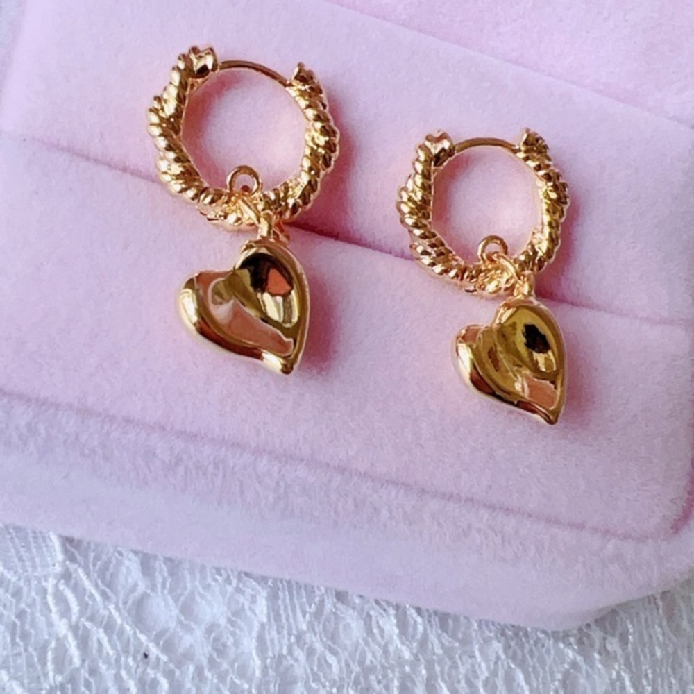 - 18K GP Heart  Hoop Earrings